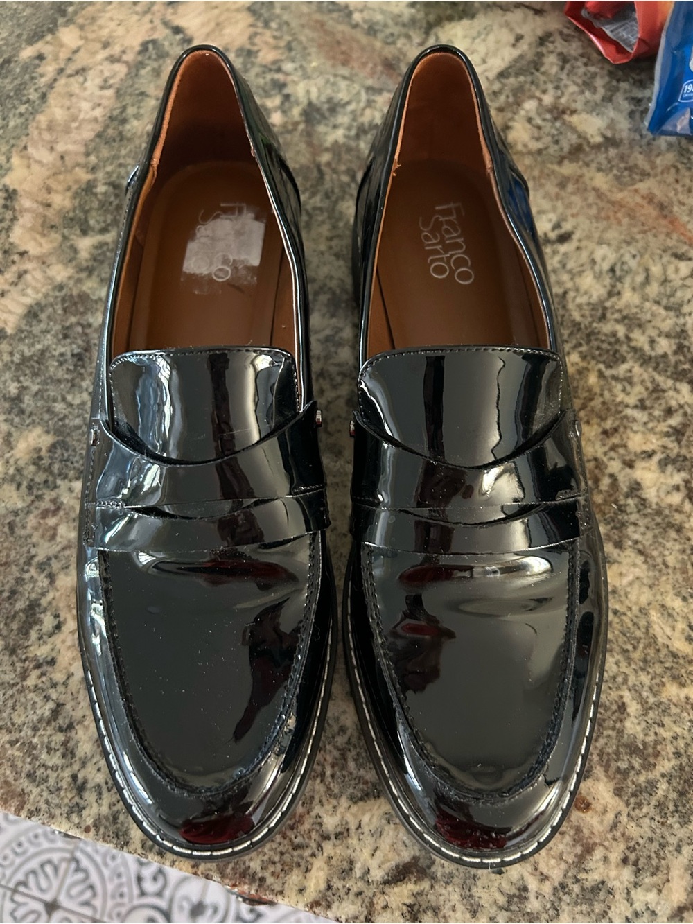 Franco Sarto Black Patent Leather Penny Loafers